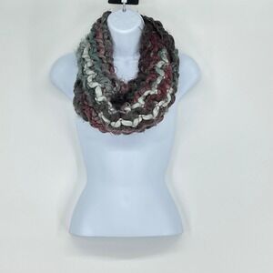 Chunky Knit Infinity Scarf Loop Yarn Burgundy Gray Teal White Made in Italy